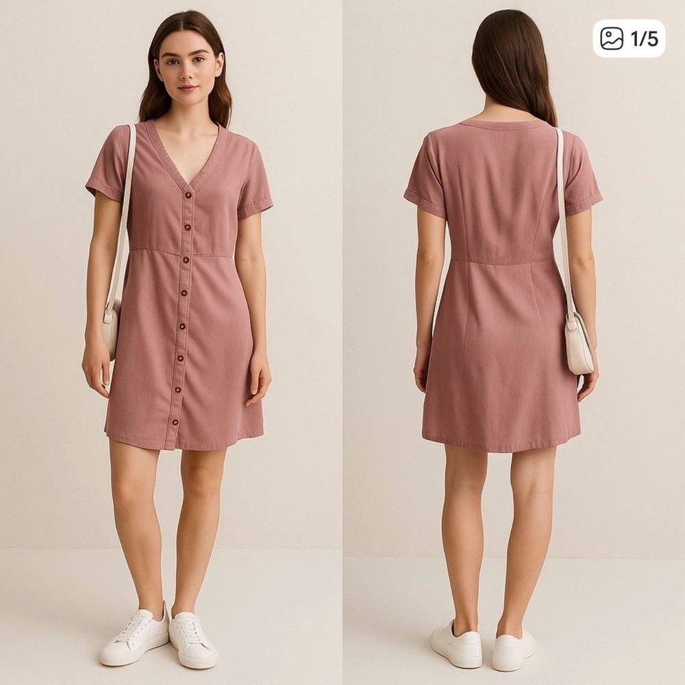C&C California Rosewood Button-Front V-Neck Mini Dress